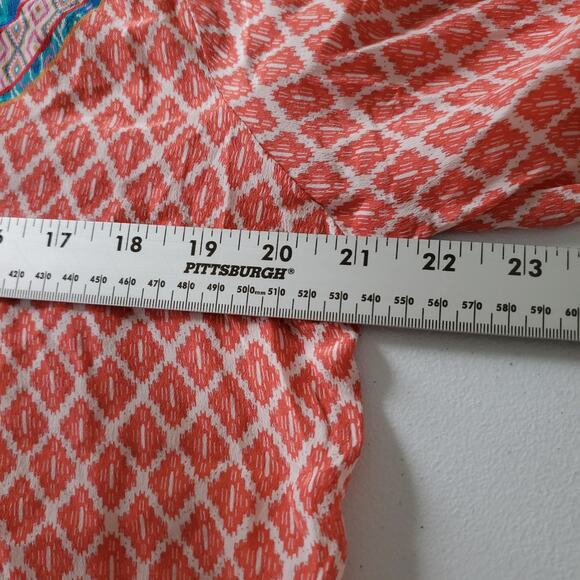 Tolani Shirt Womens Large Orange Multicolor Silk Boho Tunic Ikat Top Blouse - Picture 5 of 8